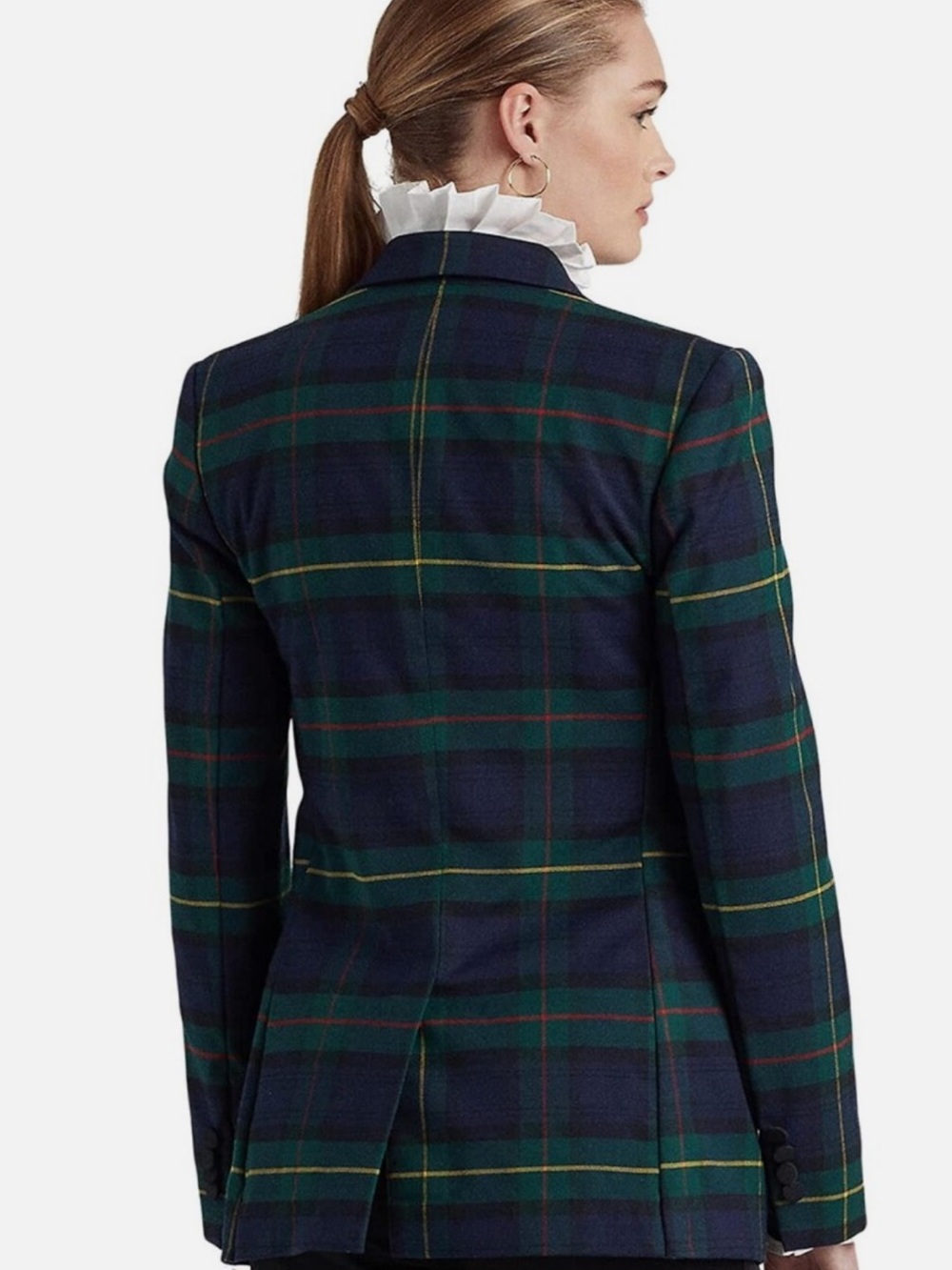 Lauren Ralph Lauren Navy & Green Plaid Tailored Blazer with Crest - Picture 5 of 17